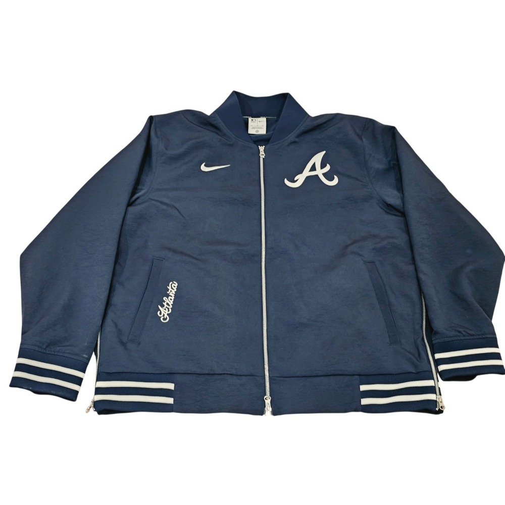 Nike Atlanta Braves MLB Authentic Collection Full Zip Bomber Jacket XL Navy Blue